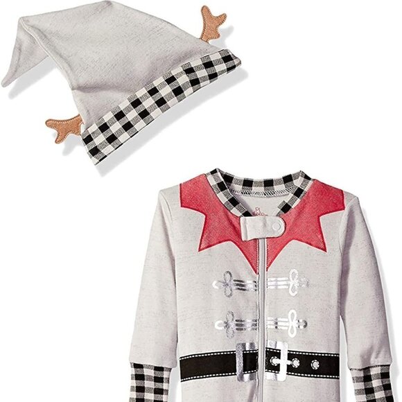 pl Sleep By Petit Lem Footed Pajama Unisex Sleeper Bnwot Holiday Xmas W Hat - Picture 1 of 4